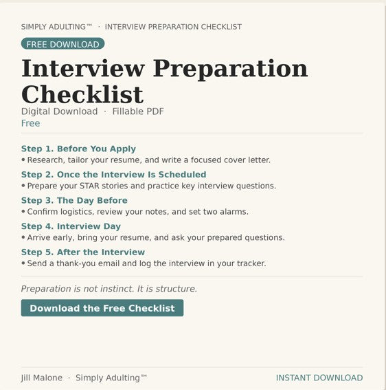 Simply Adulting Interview Preparation Checklist (Free)